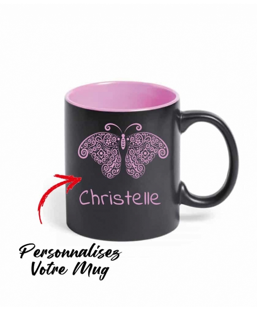 Mug Noir avec gravure Rose