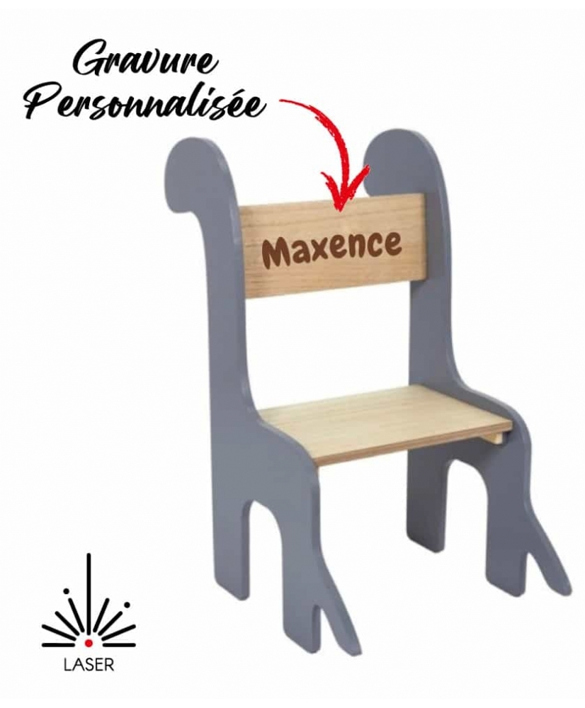 Chaise grise pour enfant thème Dinosaure