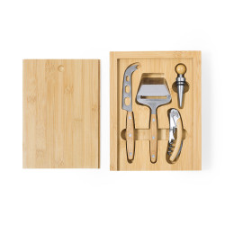 Set vin et fromages en bambou, 4 accessoires, personnalisable