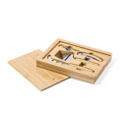 Set vin et fromages en bambou, 4 accessoires, personnalisable