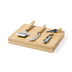 Set vin et fromages en bambou, 4 accessoires, personnalisable