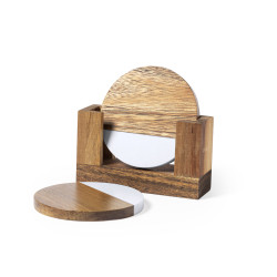 Lot de 2 sous-verres en acacia et marbre