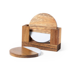 Lot de 2 sous-verres en acacia et marbre