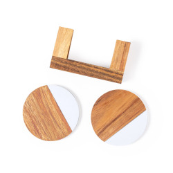 Lot de 2 sous-verres en acacia et marbre